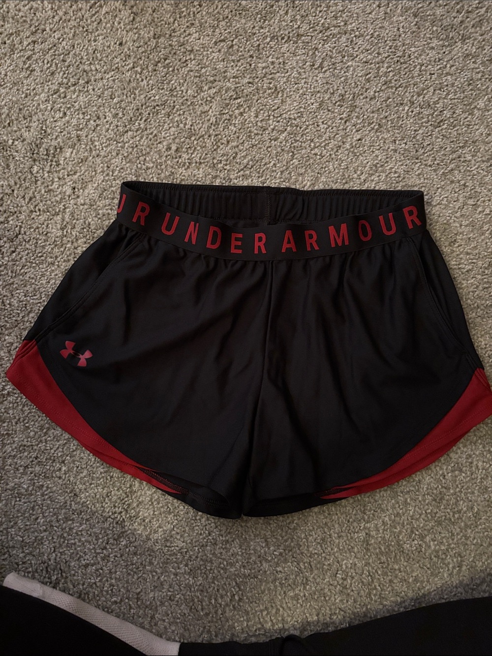Under Armour Black and Red Women's Athletic Shorts with pockets